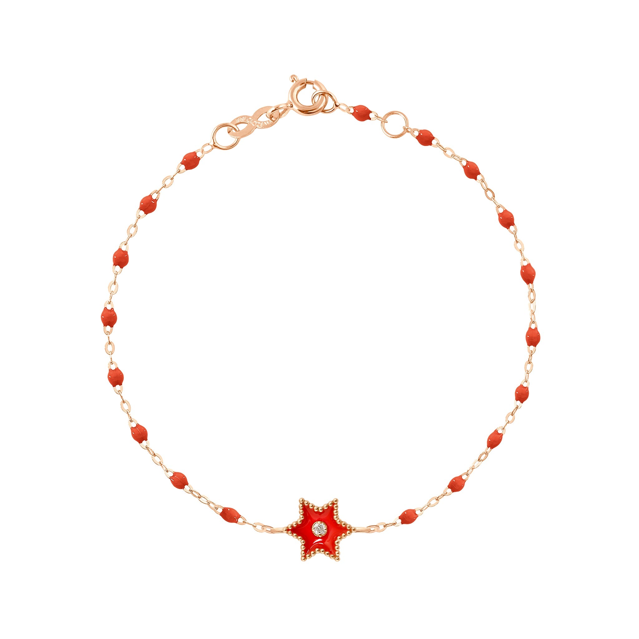 Gigi Clozeau - Bracelet Etoile Star résine corail, diamant, or rose, 17 cm
