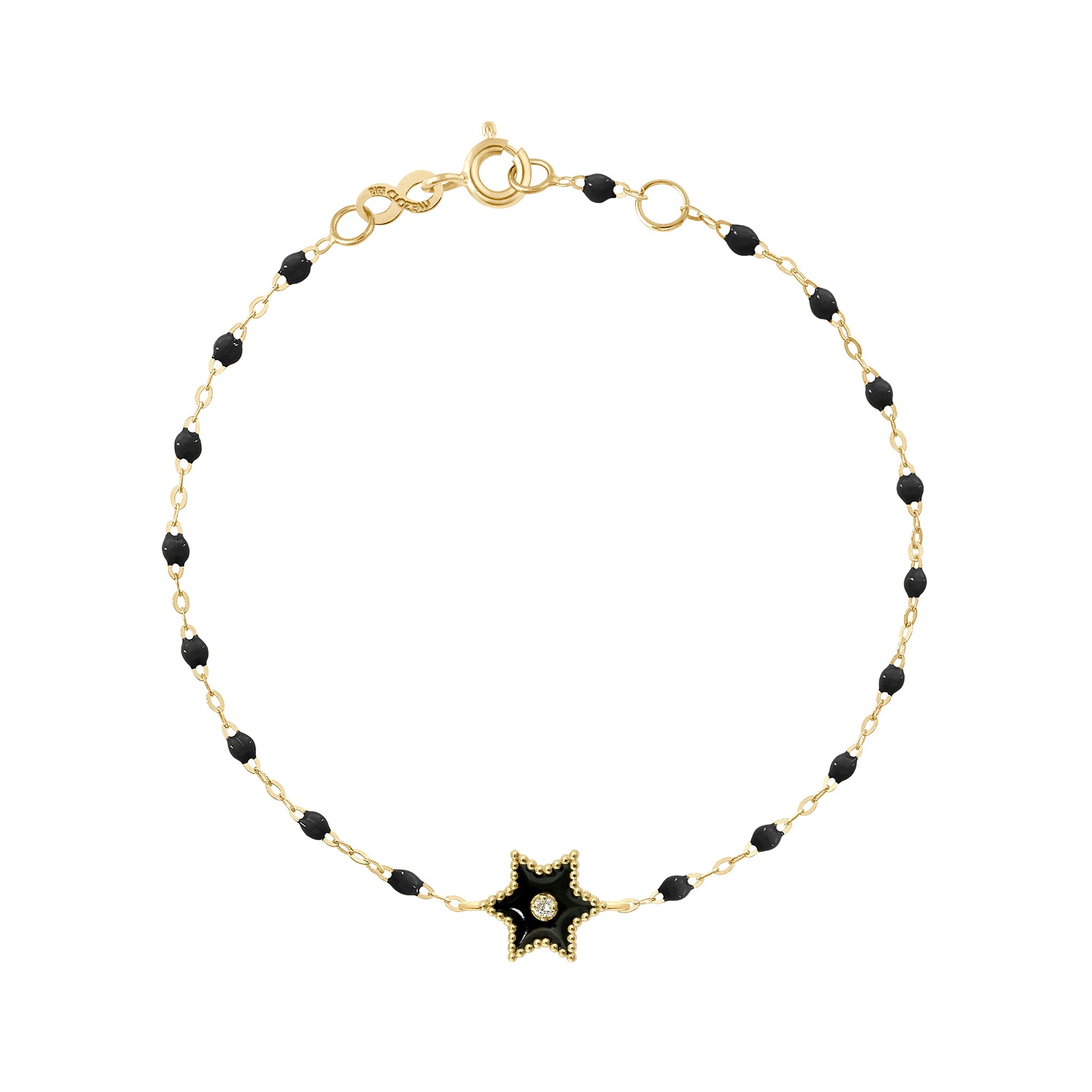 Gigi Clozeau - Bracelet Etoile Star résine noire, diamant, or jaune, 17 cm