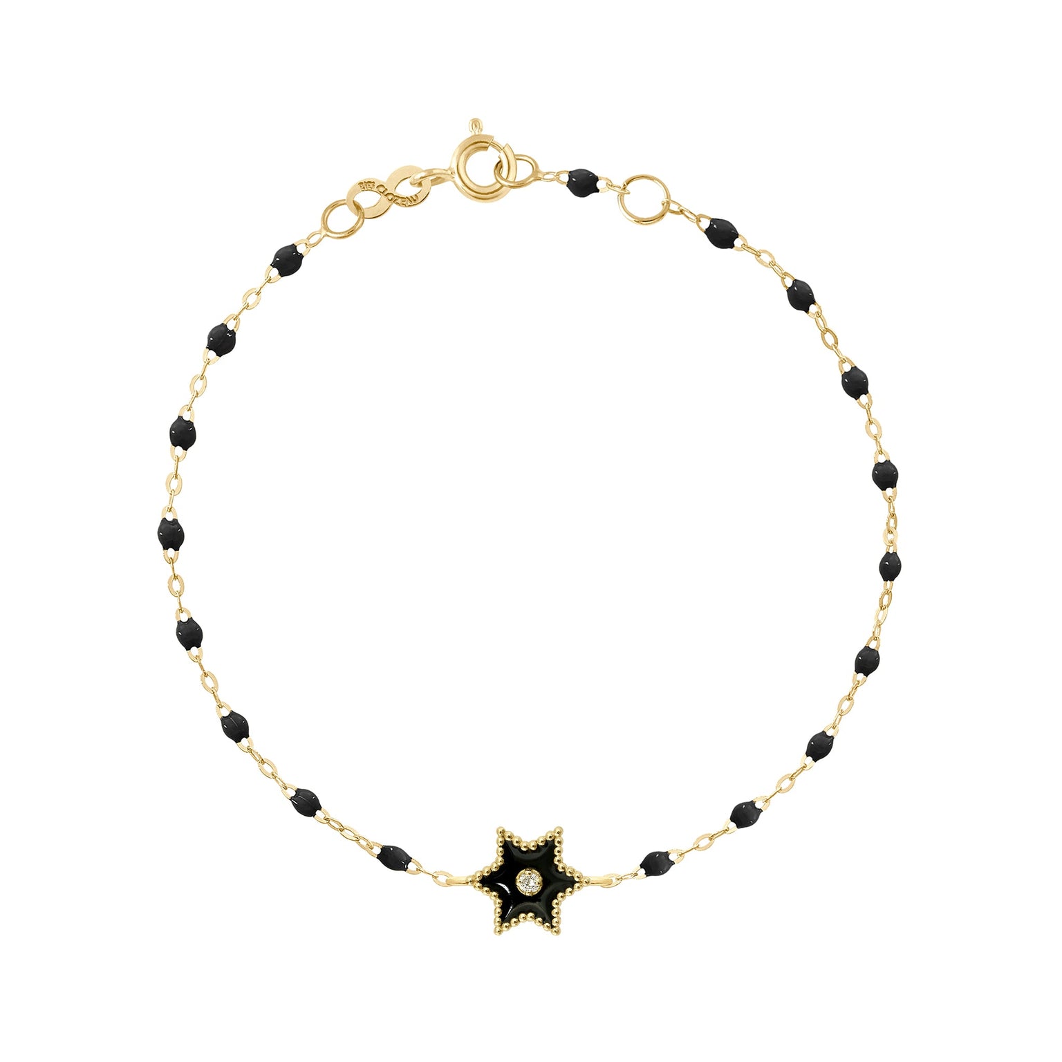 Gigi Clozeau - Bracelet Etoile Star résine noire, diamant, or jaune, 17 cm