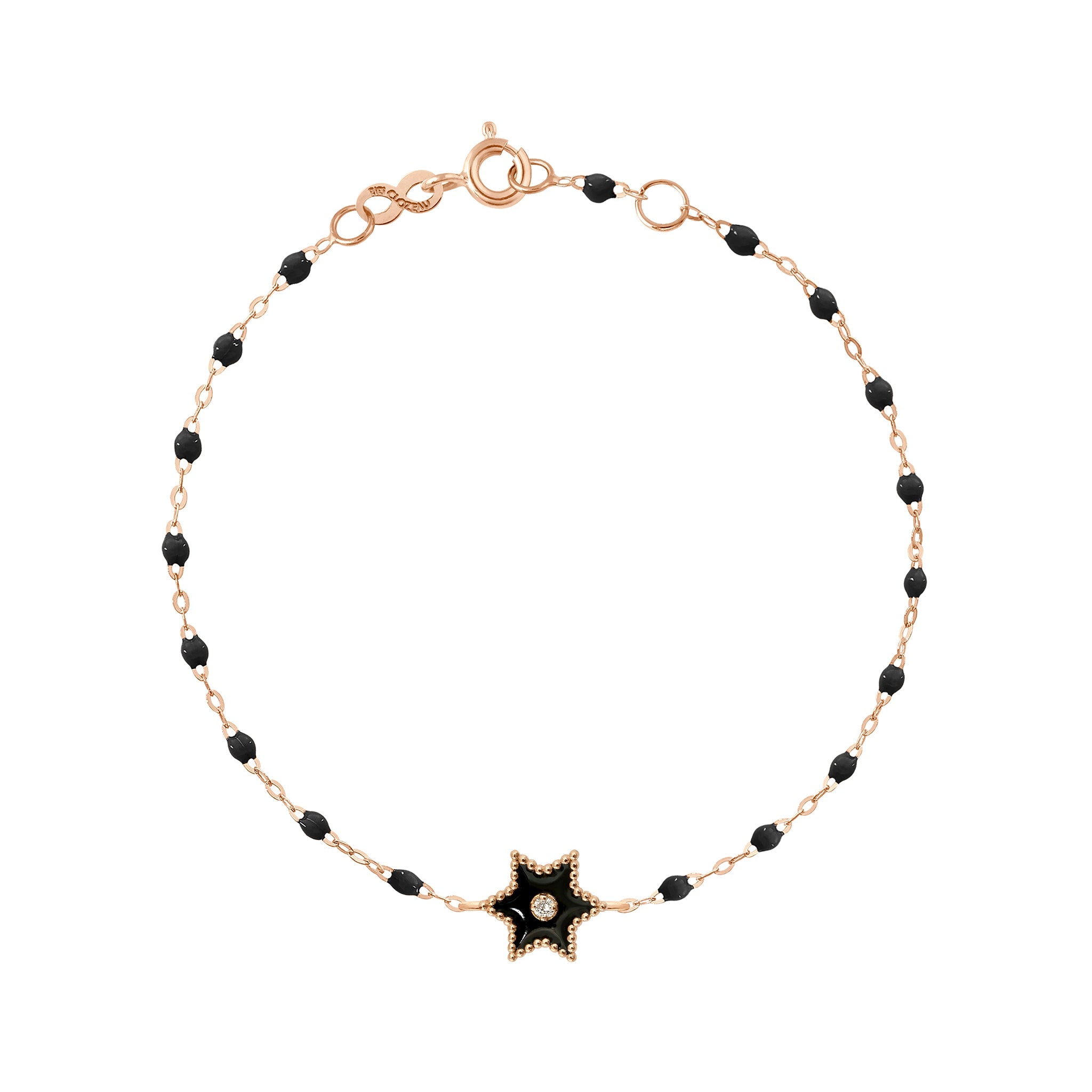 Gigi Clozeau - Bracelet Etoile Star résine noire, diamant, or rose, 17 cm