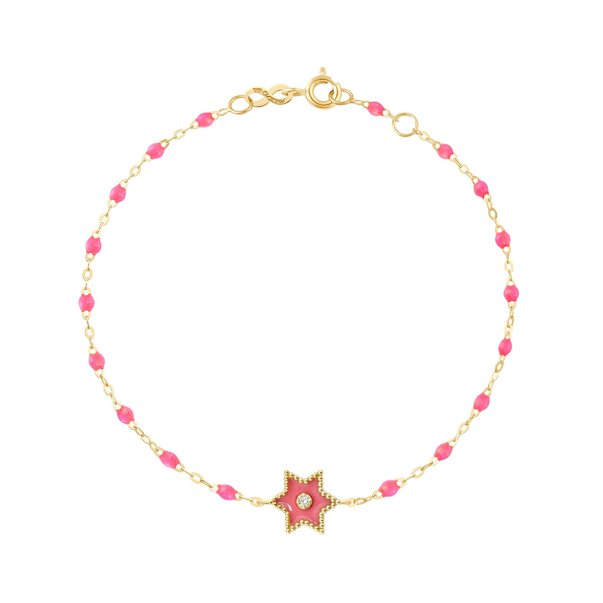 Gigi Clozeau - Bracelet Etoile Star résine rose fluo, diamant, or jaune, 17 cm