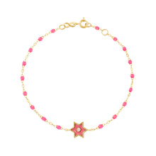 Gigi Clozeau - Bracelet Etoile Star résine rose fluo, diamant, or jaune, 17 cm
