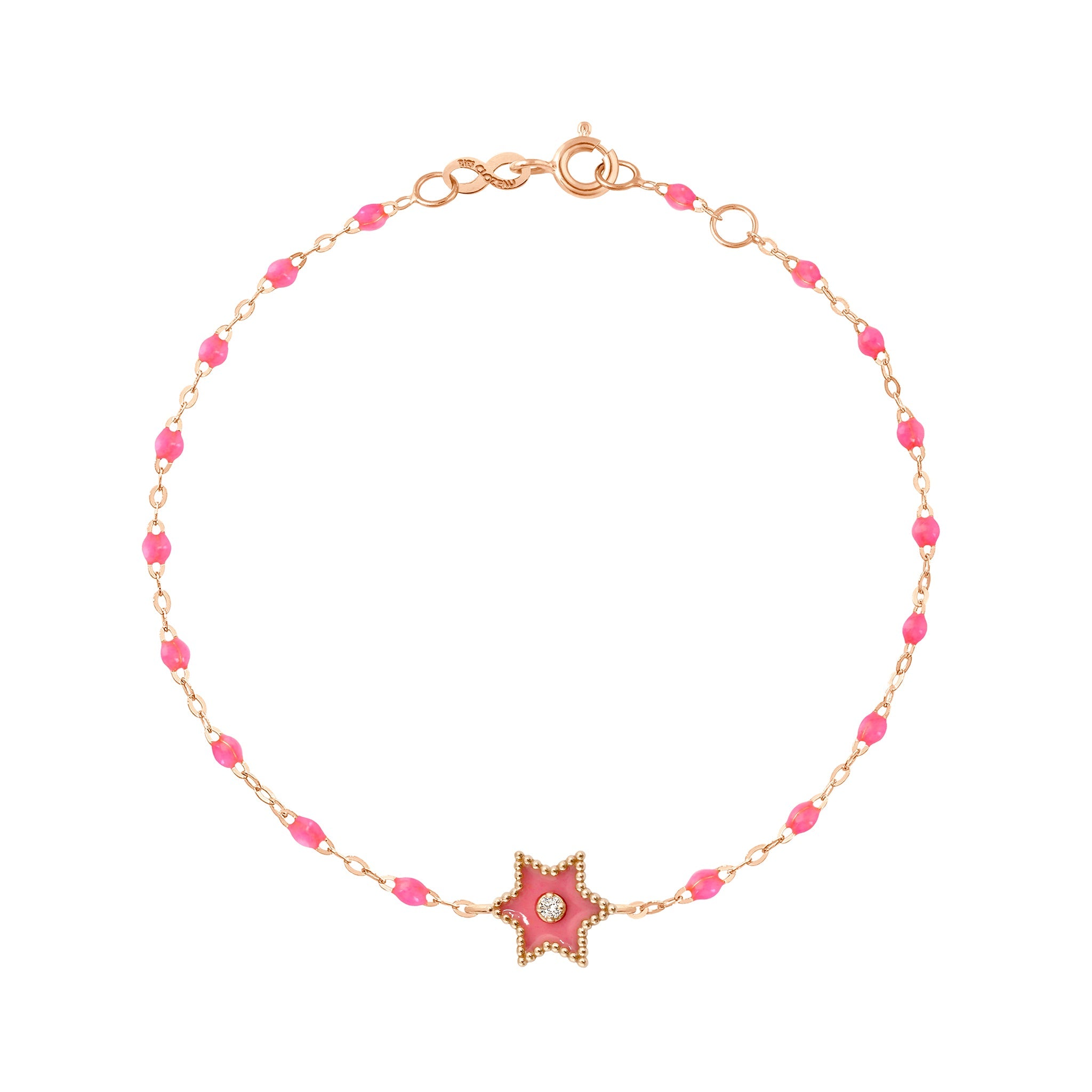 Gigi Clozeau - Bracelet Etoile Star résine rose fluo, diamant, or rose, 17 cm