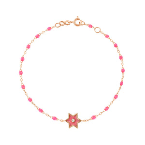 Gigi Clozeau - Bracelet Etoile Star résine rose fluo, diamant, or rose, 17 cm