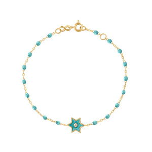 Gigi Clozeau - Bracelet Etoile Star résine turquoise vert, or jaune, 17 cm