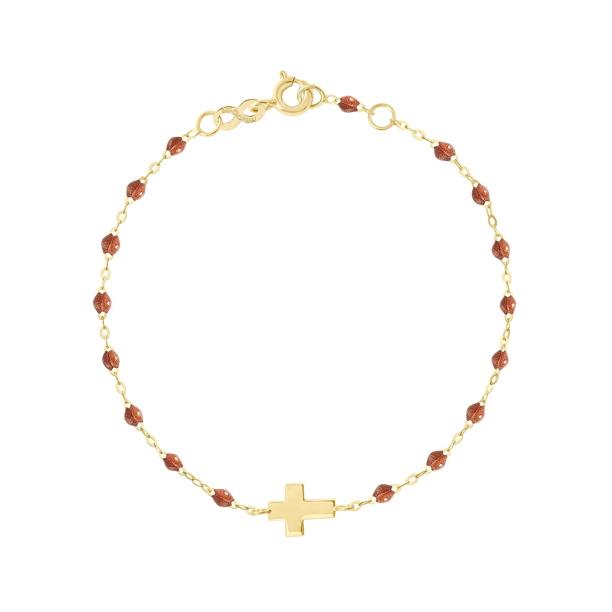 Gigi Clozeau - Bracelet fauve Croix, or jaune, 17cm