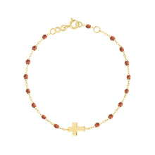 Gigi Clozeau - Bracelet fauve Croix, or jaune, 17cm