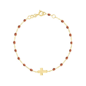 Gigi Clozeau - Bracelet fauve Croix, or jaune, 17cm