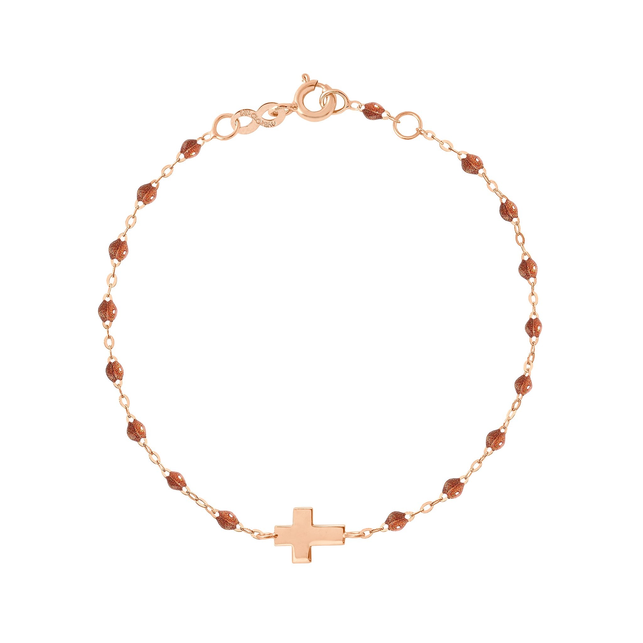 Gigi Clozeau - Bracelet fauve Croix, or rose, 17cm