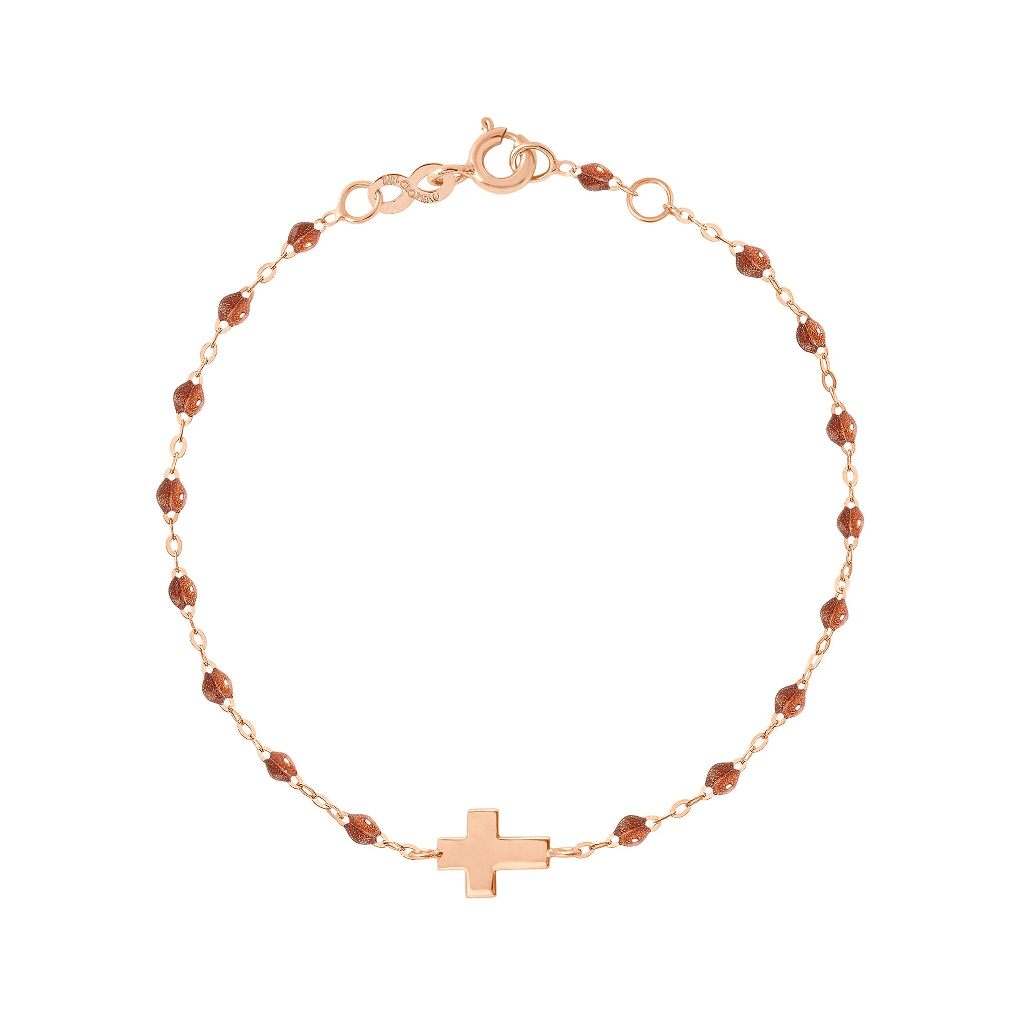 Gigi Clozeau - Bracelet fauve Croix, or rose, 17cm