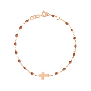 Gigi Clozeau - Bracelet fauve Croix, or rose, 17cm