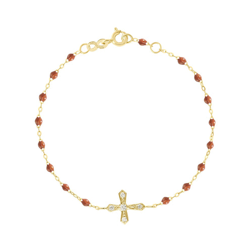 Gigi Clozeau - Bracelet fauve croix vintage diamants, or jaune, 17 cm