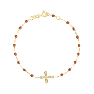 Gigi Clozeau - Bracelet fauve croix vintage diamants, or jaune, 17 cm