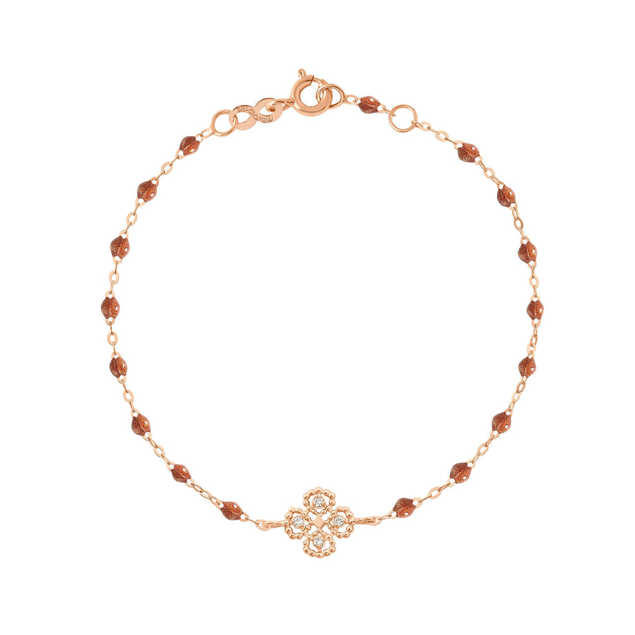 Gigi Clozeau - Bracelet fauve Lucky Trèfle, diamants, or rose, 17 cm