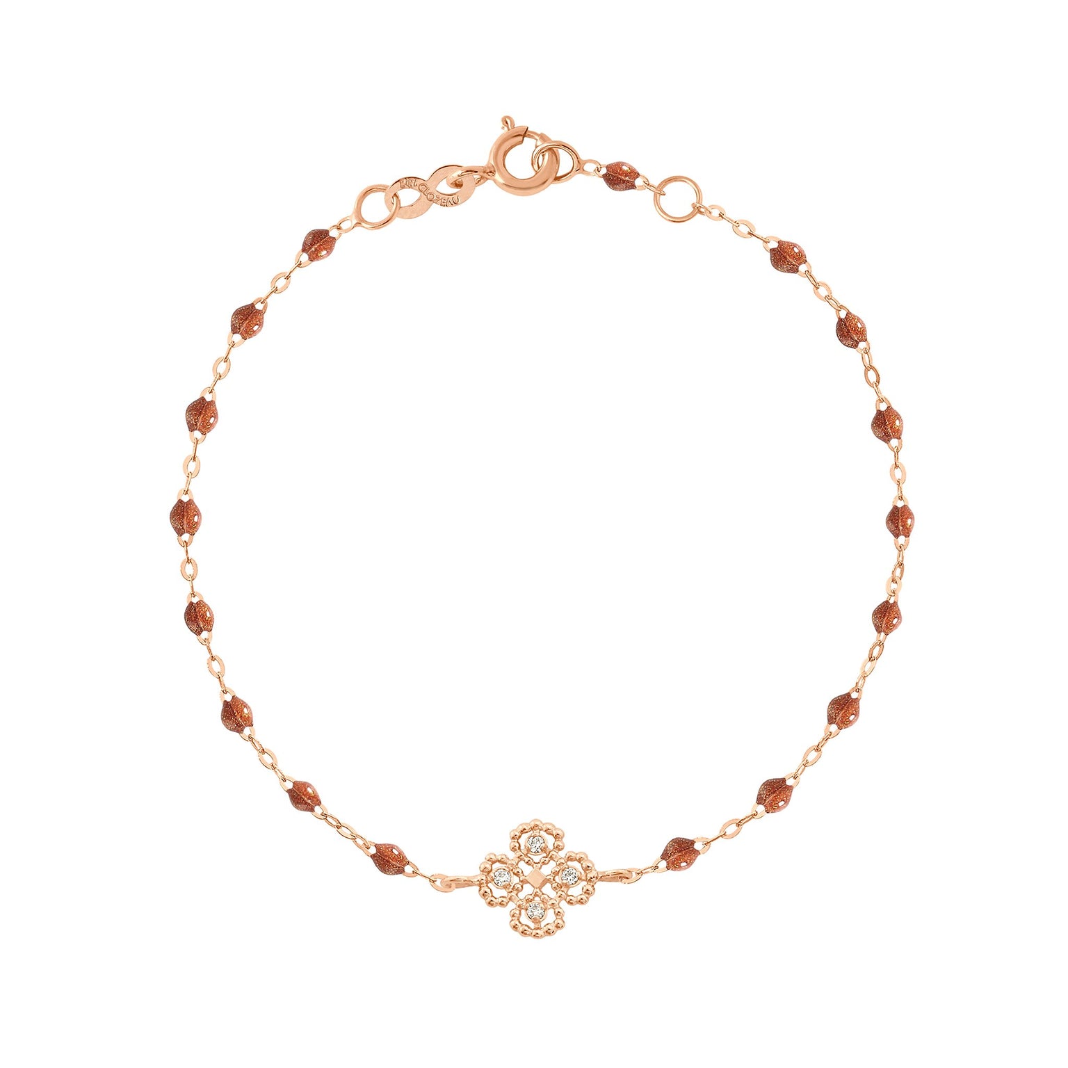 Bracelet fauve Lucky Trefle diamants or rose 17 cm Gigi Clozeau createur de bijoux