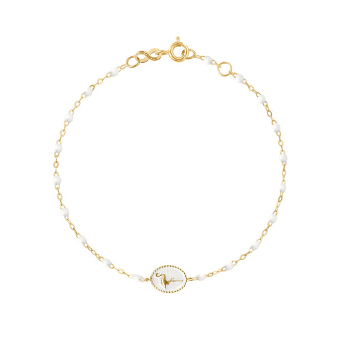 Gigi Clozeau - Bracelet Flamant résine blanche, or jaune, 17 cm