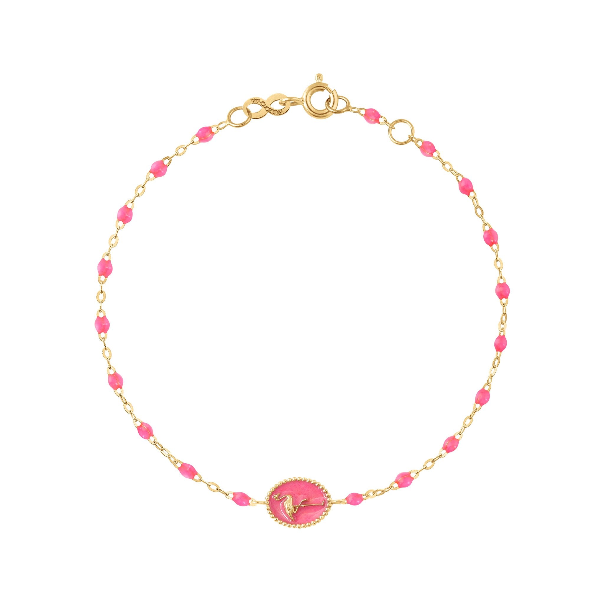 Gigi Clozeau - Bracelet Flamant résine rose fluo, or jaune