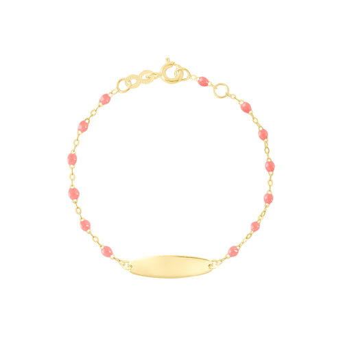 Gigi Clozeau - Bracelet fuchsia Little Gigi, plaque ovale, or jaune, 13 cm