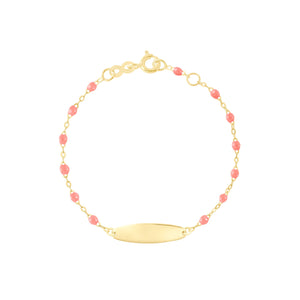 Gigi Clozeau - Bracelet fuchsia Little Gigi, plaque ovale, or jaune, 13 cm