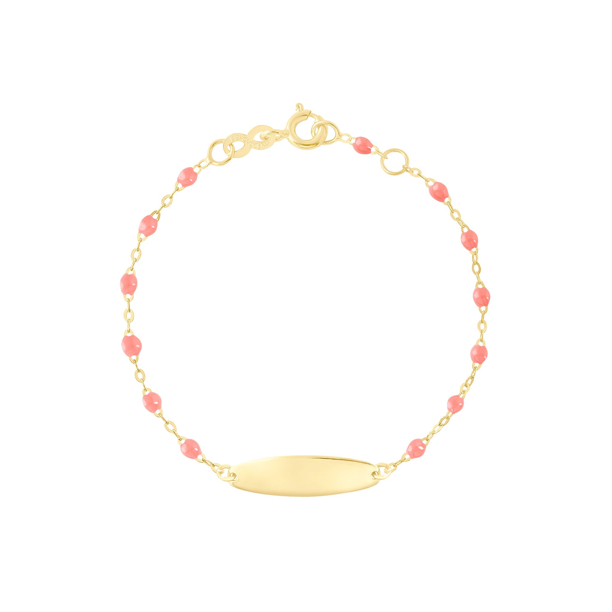 Gigi Clozeau - Bracelet fuchsia Little Gigi, plaque ovale, or jaune, 15 cm