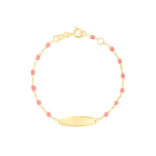Gigi Clozeau - Bracelet fuchsia Little Gigi, plaque ovale, or jaune, 15 cm