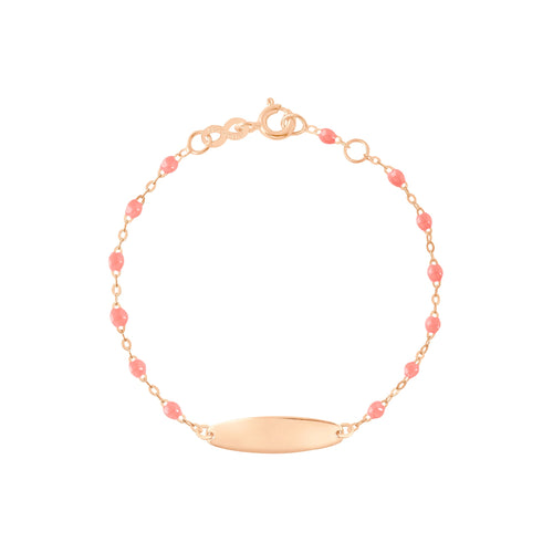 Gigi Clozeau - Bracelet fuchsia Little Gigi, plaque ovale, or rose, 13 cm