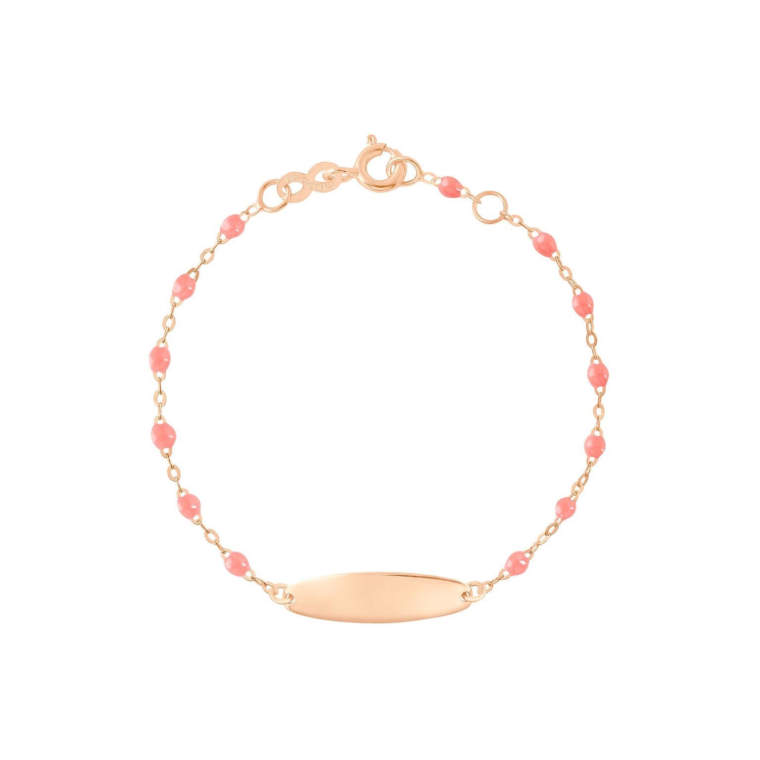 Gigi Clozeau - Bracelet fuchsia Little Gigi, plaque ovale, or rose, 13 cm