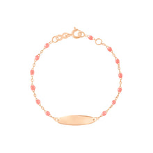 Gigi Clozeau - Bracelet fuchsia Little Gigi, plaque ovale, or rose, 15 cm