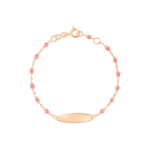 Gigi Clozeau - Bracelet fuchsia Little Gigi, plaque ovale, or rose, 15 cm