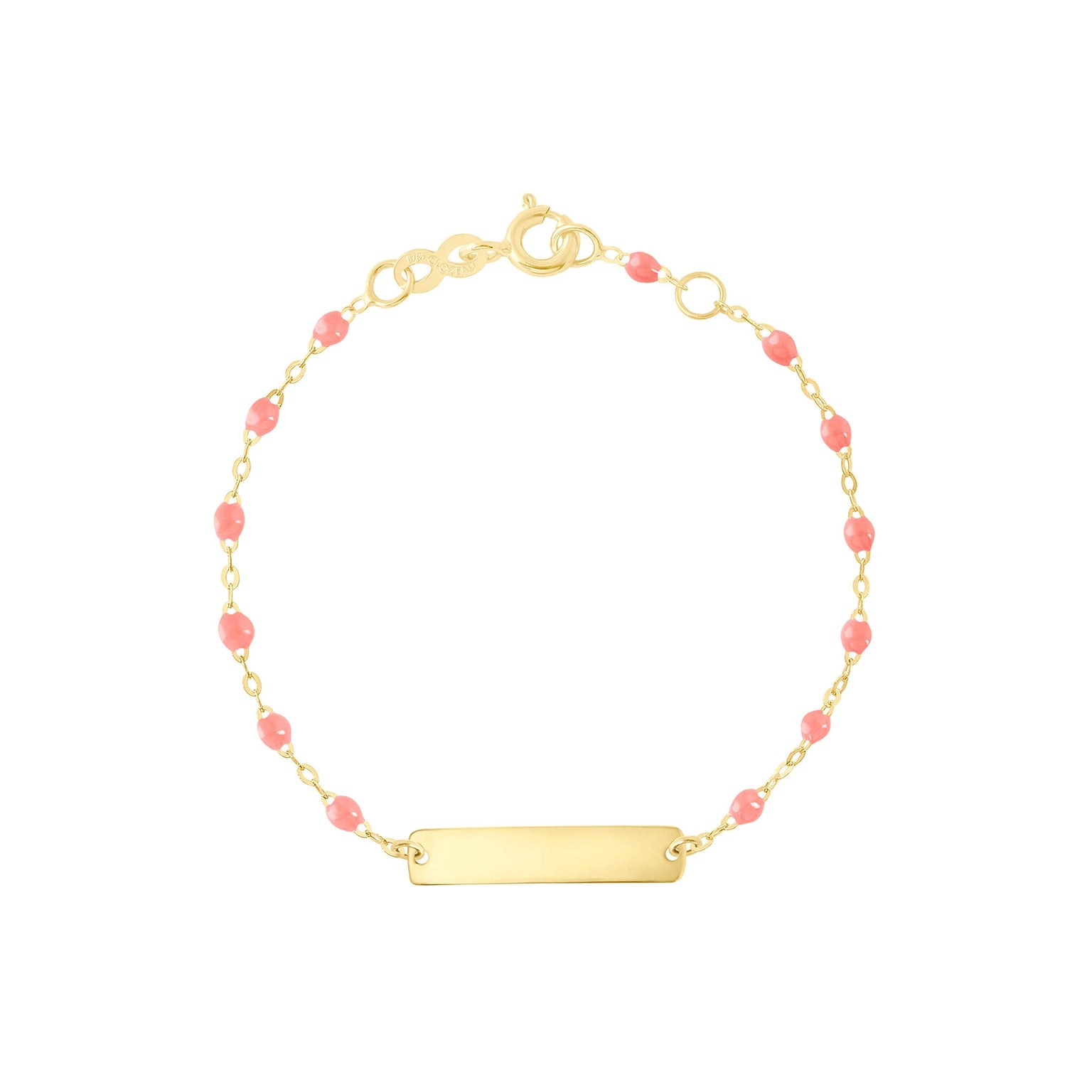 Gigi Clozeau - Bracelet fuchsia Little Gigi, plaque rectangle, or jaune, 13 cm