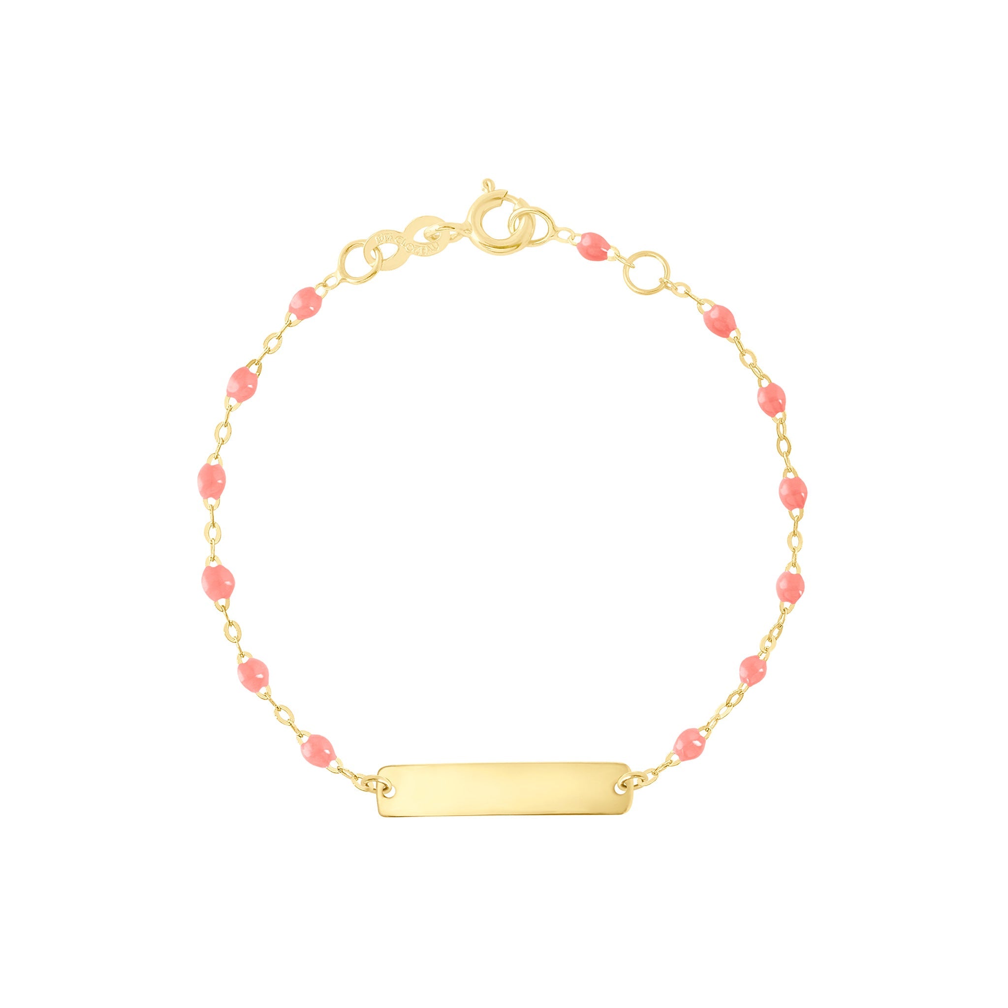 Gigi Clozeau - Bracelet fuchsia Little Gigi, plaque rectangle, or jaune, 15 cm