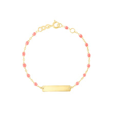 Gigi Clozeau - Bracelet fuchsia Little Gigi, plaque rectangle, or jaune, 15 cm