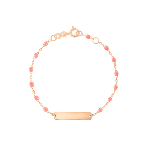 Gigi Clozeau - Bracelet fuchsia Little Gigi, plaque rectangle, or rose, 13 cm