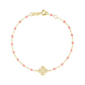 Gigi Clozeau - Bracelet fuchsia Lucky Trèfle, diamants, or jaune, 17 cm