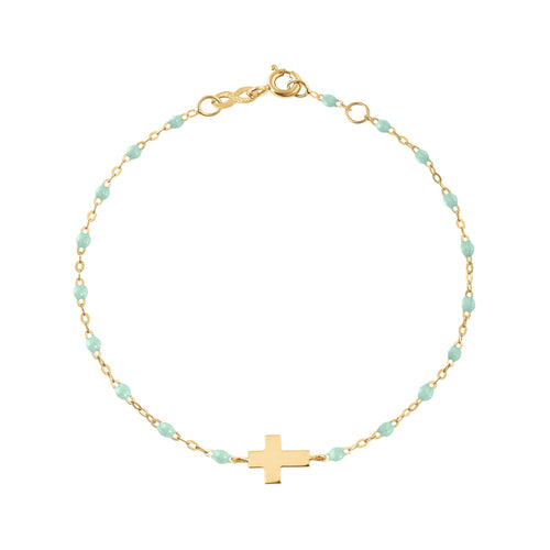 Gigi Clozeau - Bracelet jade Croix, or jaune, 17cm