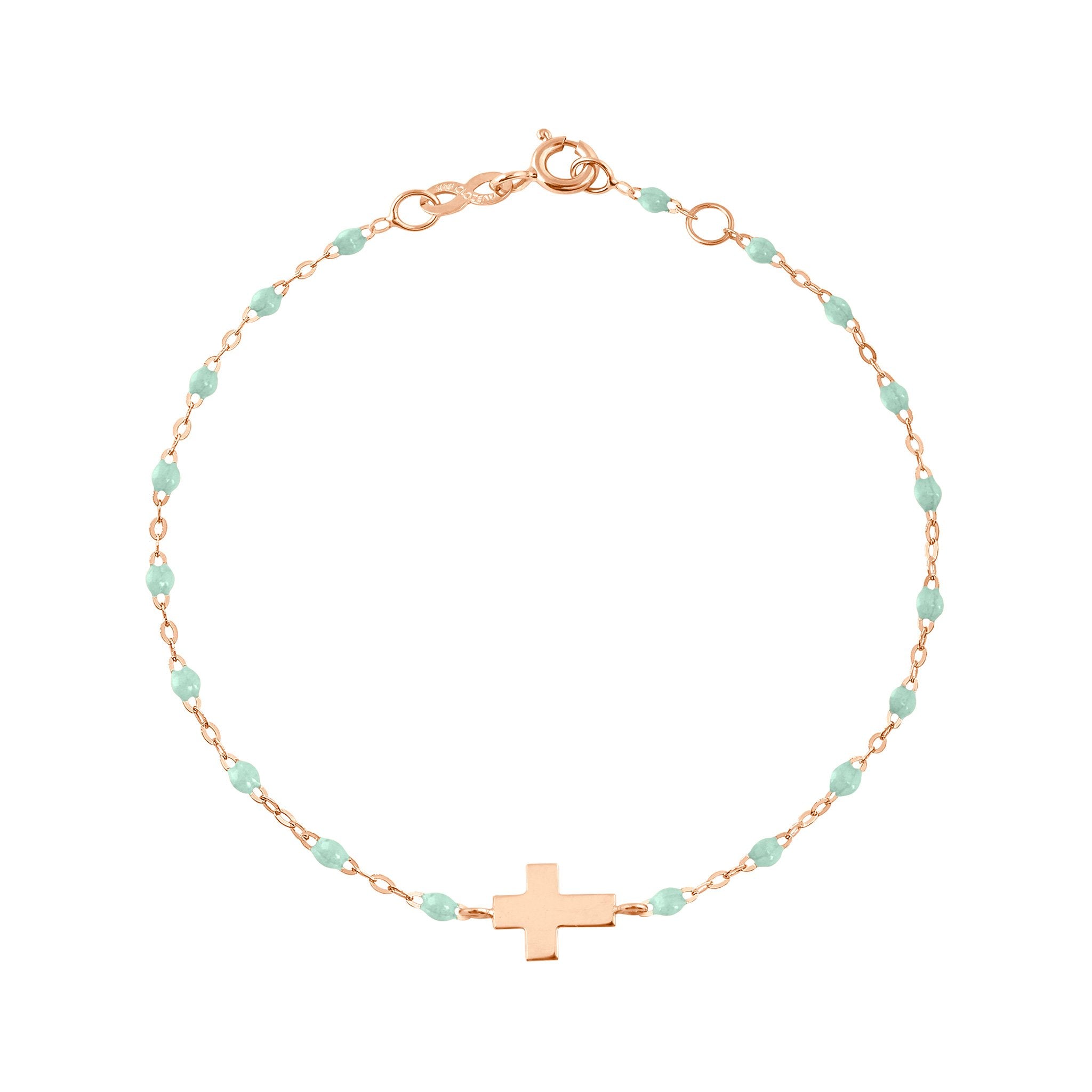 Gigi Clozeau - Bracelet jade Croix, or rose, 17cm