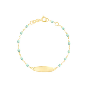 Gigi Clozeau - Bracelet jade Little Gigi, plaque ovale, or jaune, 13 cm