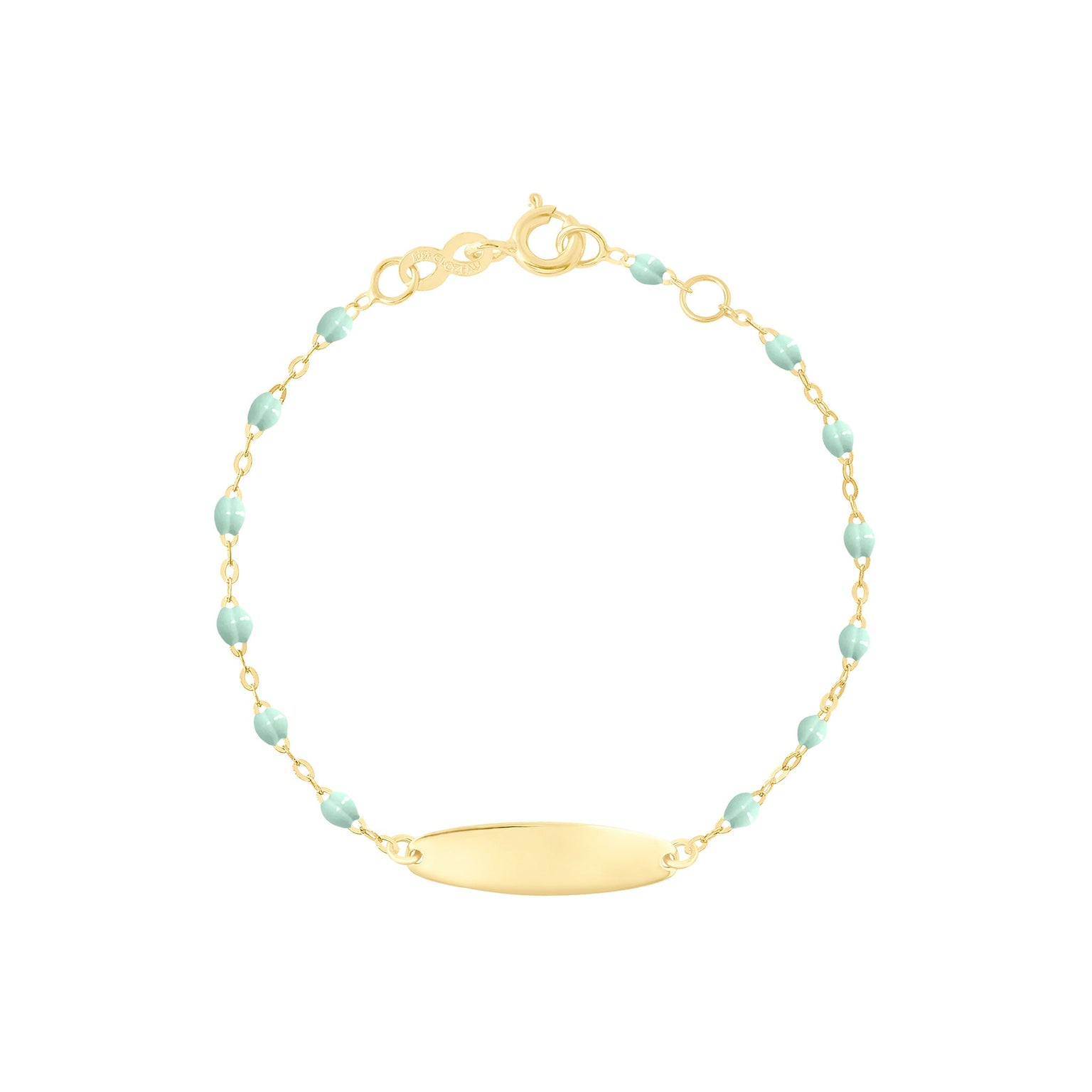 Gigi Clozeau - Bracelet jade Little Gigi, plaque ovale, or jaune, 15 cm