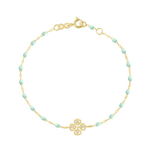 Gigi Clozeau - Bracelet jade Lucky Trèfle, diamants, or jaune, 17 cm