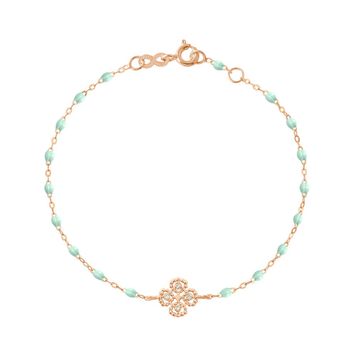 Gigi Clozeau - Bracelet jade Lucky Trèfle, diamants, or rose, 17 cm