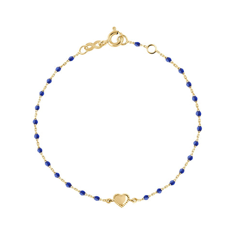 Gigi Clozeau - Bracelet Lucky Coeur, or jaune et mini perles de résine prusse, 17 cm