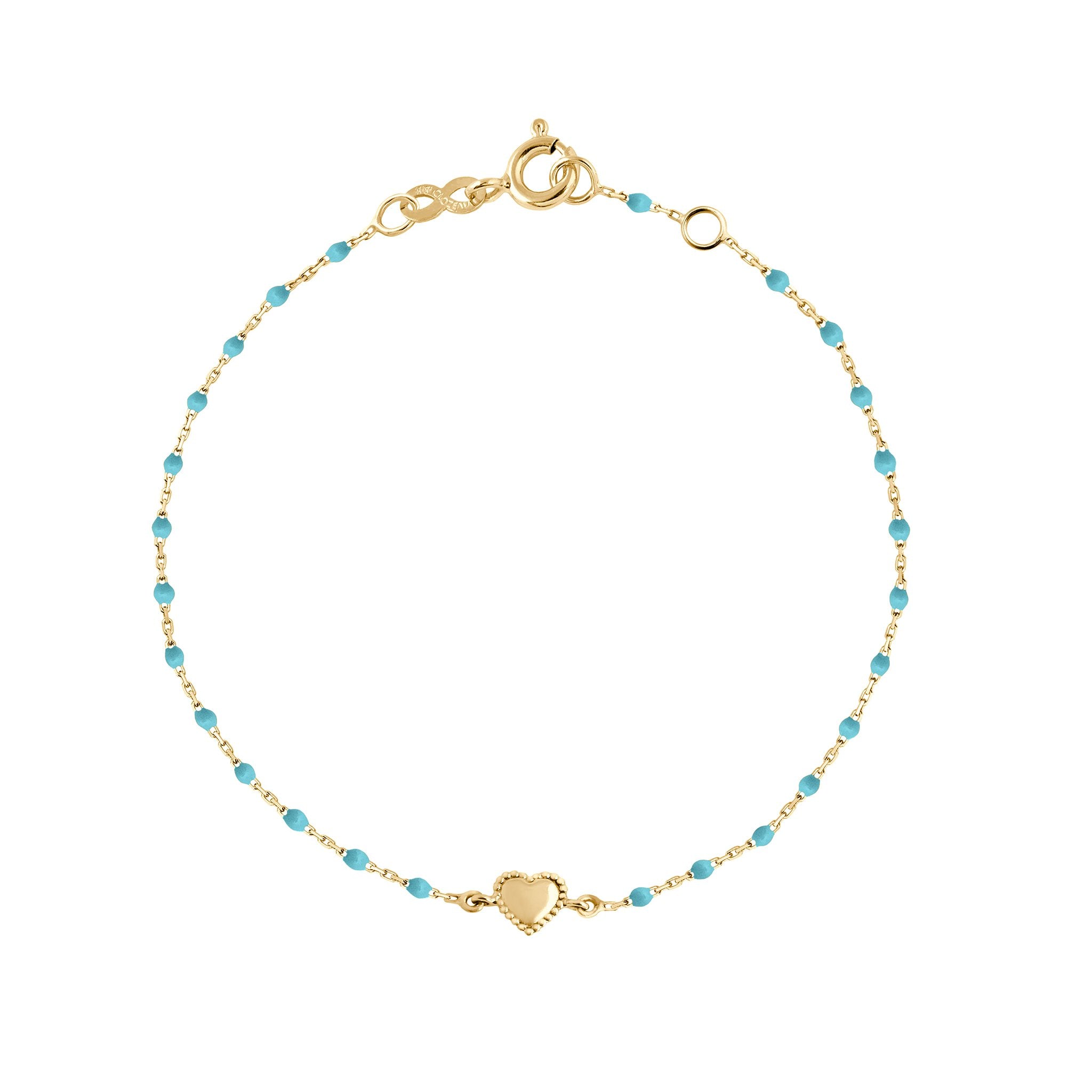 Gigi Clozeau - Bracelet Lucky Coeur, or jaune et mini perles de résine turquoise, 17 cm
