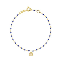 Gigi Clozeau - Bracelet Lucky Puce, diamant, or jaune et mini perles de résine prusse, 17 cm