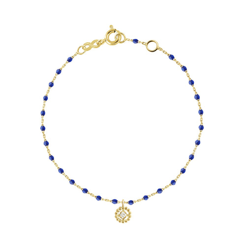 Gigi Clozeau - Bracelet Lucky Puce, diamant, or jaune et mini perles de résine prusse, 17 cm