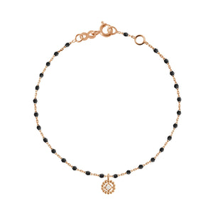 Gigi Clozeau - Bracelet Lucky Puce, diamant, or rose et mini perles de résine noire, 17 cm