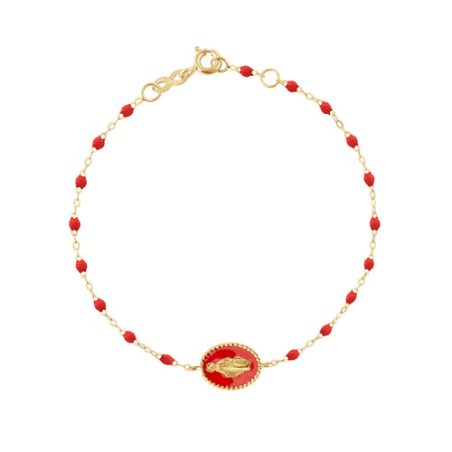 Gigi Clozeau - Bracelet Madone résine coquelicot, or jaune, 17 cm