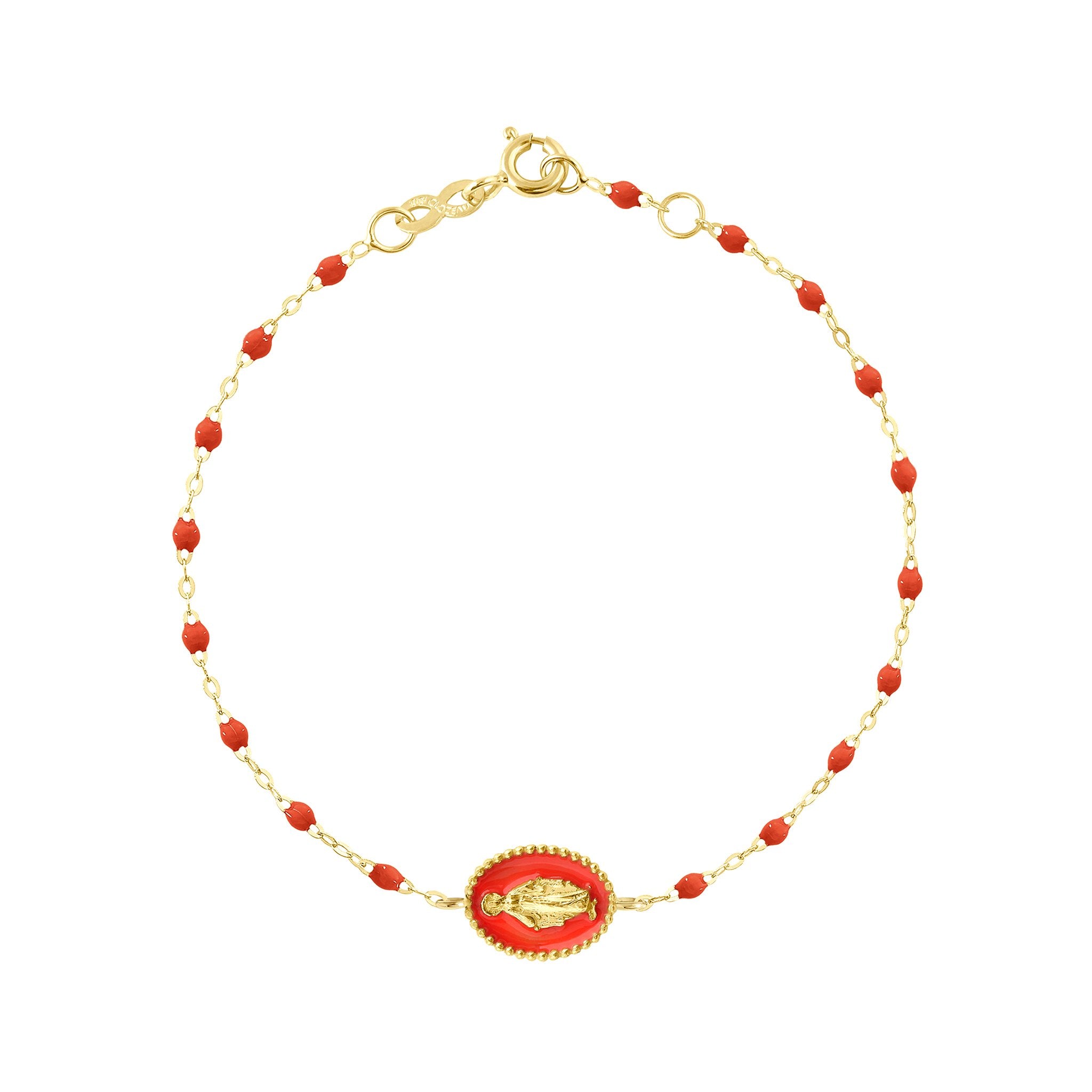 Gigi Clozeau - Bracelet Madone résine corail, or jaune, 17 cm