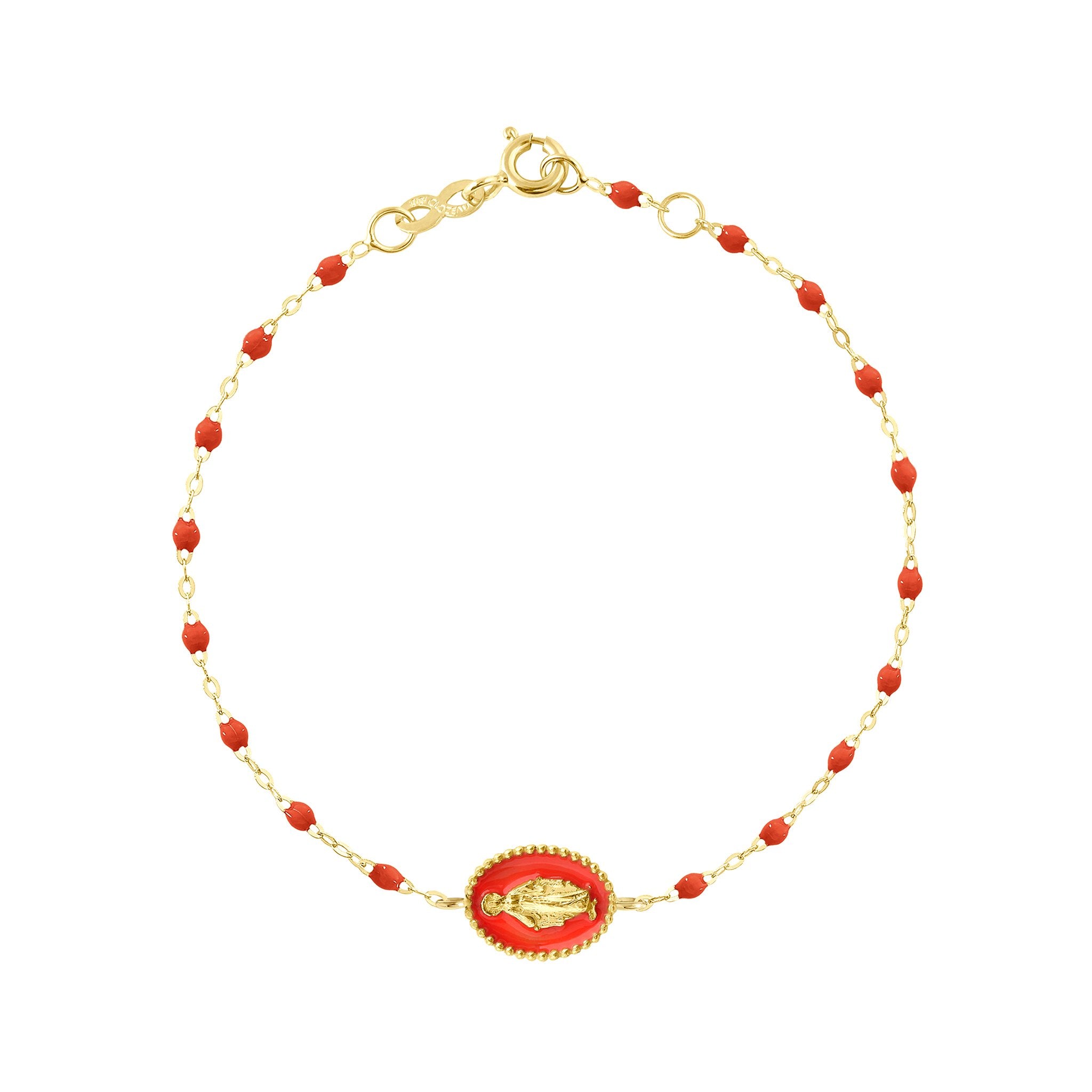 Gigi Clozeau - Bracelet Madone résine corail, or jaune, 17 cm