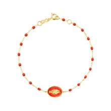 Gigi Clozeau - Bracelet Madone résine corail, or jaune, 17 cm