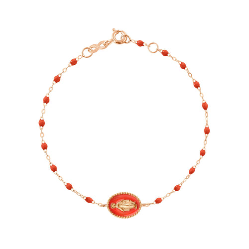 Gigi Clozeau - Bracelet Madone résine corail, or rose, 17 cm